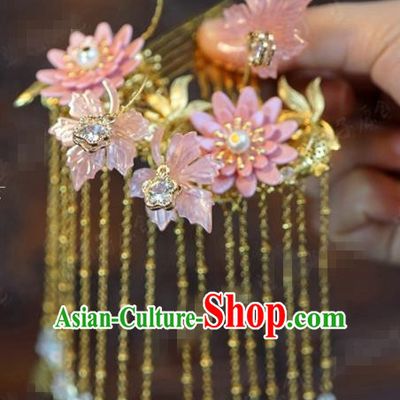 Traditional Chinese Ancient Bride Lotus Hair Comb Handmade Hanfu Court Queen Hairpins Hair Accessories for Women