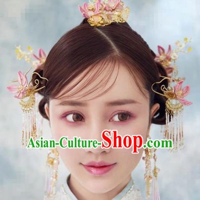 Traditional Chinese Wedding Hair Accessories Luxury Plum Phoenix Coronet Ancient Bride Tassel Hairpins Complete Set for Women
