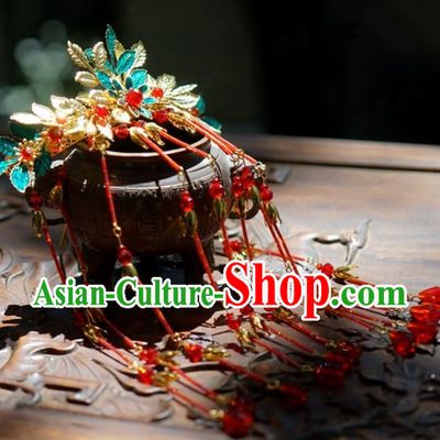 Traditional Chinese Handmade Court Red Tassel Hair Crown Hairpins Hair Accessories Ancient Queen Hanfu Hair Clip for Women