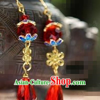 Traditional Chinese Handmade Court Ear Accessories Ancient Princess Red Earrings for Women