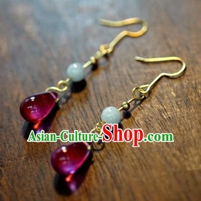 Traditional Chinese Handmade Court Ear Accessories Ancient Princess Purple Crystal Earrings for Women