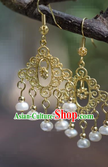 Traditional Chinese Handmade Court Golden Ear Accessories Ancient Princess Earrings for Women Traditional Chinese Handmade Court Golden Ear Accessories Ancient Princess Earrings for Women