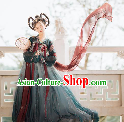 Traditional Chinese Tang Dynasty Court Replica Costumes Ancient Imperial Consort Deep Green Hanfu Dress for Women Traditional Chinese Tang Dynasty Court Replica Costumes Ancient Imperial Consort Deep Green Hanfu Dress for Women