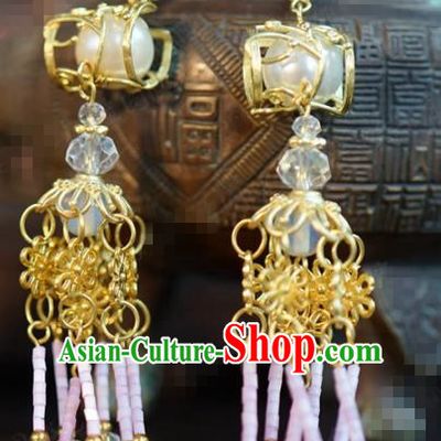 Traditional Chinese Handmade Court Ear Accessories Ancient Princess Pink Earrings for Women