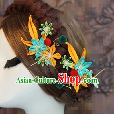 Traditional Chinese Ancient Bride Winter Jasmine Hair Clip Hanfu Court Queen Hairpins Handmade Hair Accessories for Women
