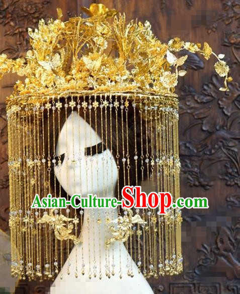 Traditional Chinese Wedding Luxury Golden Butterfly Phoenix Coronet Hair Accessories Ancient Bride Tassel Hairpins Complete Set for Women Traditional Chinese Wedding Luxury Golden Butterfly Phoenix Coronet Hair Accessories Ancient Bride Tassel Hairpins Complete Set for Women