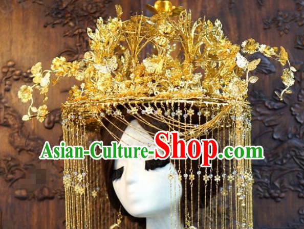 Traditional Chinese Wedding Luxury Golden Butterfly Phoenix Coronet Hair Accessories Ancient Bride Tassel Hairpins Complete Set for Women Traditional Chinese Wedding Luxury Golden Butterfly Phoenix Coronet Hair Accessories Ancient Bride Tassel Hairpins Complete Set for Women