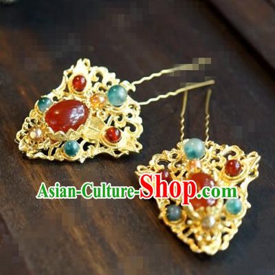 Traditional Chinese Ancient Bride Agate Hair Clip Hanfu Court Queen Hairpins Handmade Hair Accessories for Women