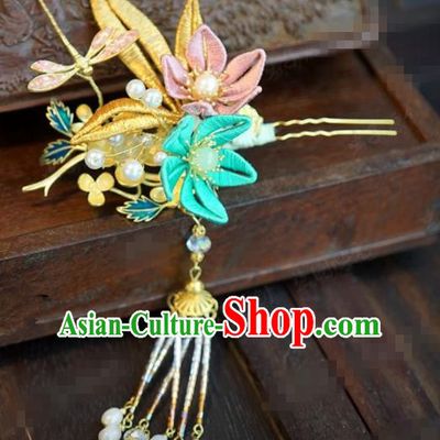 Traditional Chinese Ancient Bride Dragonfly Hair Clip Hanfu Court Queen Hairpins Handmade Hair Accessories for Women