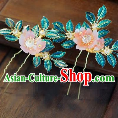 Traditional Chinese Ancient Bride Blue Leaf Hair Clip Hanfu Court Queen Hairpins Handmade Hair Accessories for Women