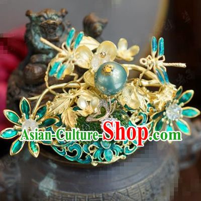 Traditional Chinese Ancient Bride Grass Hair Crown Hanfu Court Queen Hairpins Handmade Hair Accessories for Women