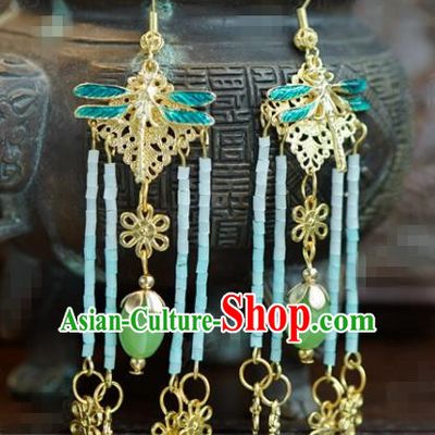 Traditional Chinese Handmade Court Dragonfly Tassel Ear Accessories Ancient Princess Earrings for Women
