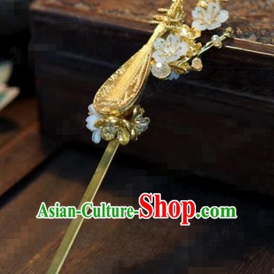 Traditional Chinese Ancient Bride Golden Lute Hair Clip Hanfu Court Queen Hairpins Handmade Hair Accessories for Women