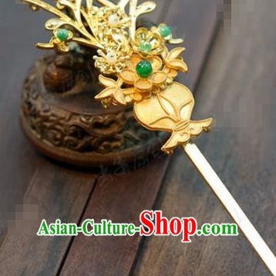 Traditional Chinese Ancient Bride Golden Orchid Hair Clip Hanfu Court Queen Hairpins Handmade Hair Accessories for Women