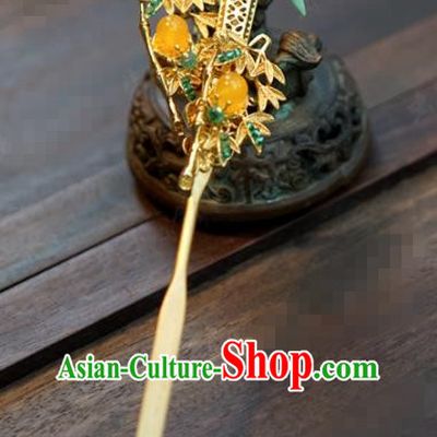 Traditional Chinese Ancient Bride Golden Bamboo Hair Clip Hanfu Court Queen Hairpins Handmade Hair Accessories for Women