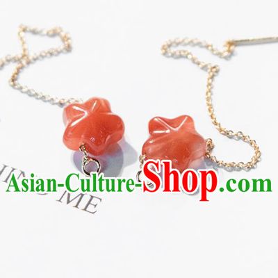 Traditional Chinese Handmade Court Red Star Tassel Ear Accessories Classical Earrings for Women