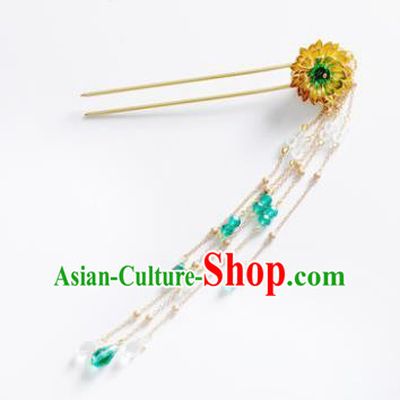 Traditional Chinese Ancient Hanfu Golden Lotus Tassel Hair Clip Court Queen Hairpins Handmade Hair Accessories for Women