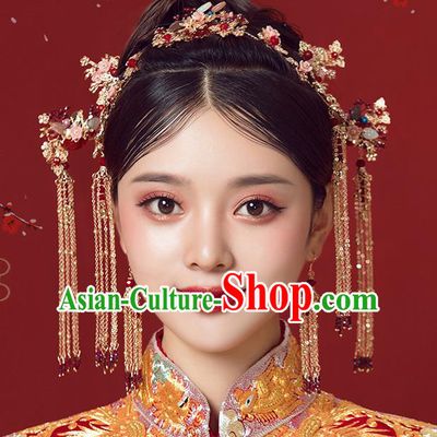 Traditional Chinese Wedding Court Hair Clasp Hair Accessories Ancient Bride Tassel Hairpins Complete Set for Women