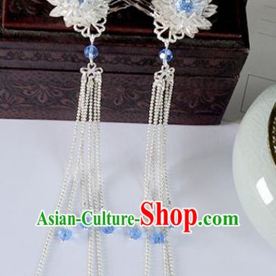 Traditional Chinese Ancient Hanfu White Flower Tassel Hair Combs Court Queen Hairpins Handmade Hair Accessories for Women