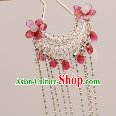 Traditional Chinese Ancient Hanfu Red Flower Tassel Hair Clip Court Queen Hairpins Handmade Hair Accessories for Women