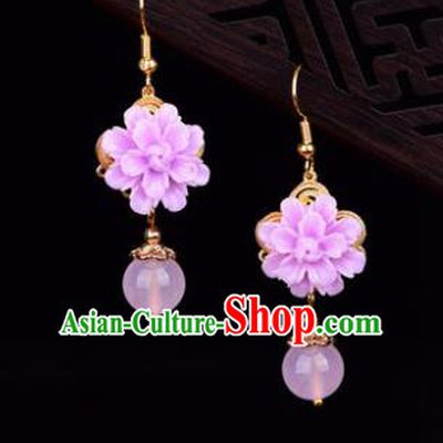 Traditional Chinese Handmade Court Ear Accessories Classical Pink Flower Earrings for Women