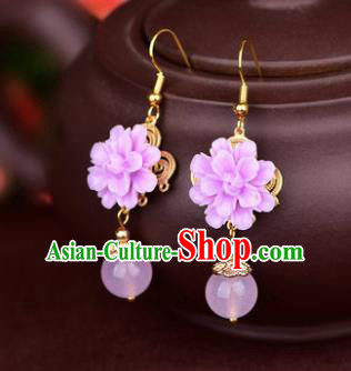 Traditional Chinese Handmade Court Ear Accessories Classical Pink Flower Earrings for Women Traditional Chinese Handmade Court Ear Accessories Classical Pink Flower Earrings for Women