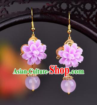 Traditional Chinese Handmade Court Ear Accessories Classical Pink Flower Earrings for Women Traditional Chinese Handmade Court Ear Accessories Classical Pink Flower Earrings for Women