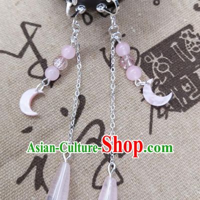 Traditional Chinese Handmade Court Ear Accessories Classical Pink Shell Moon Earrings for Women