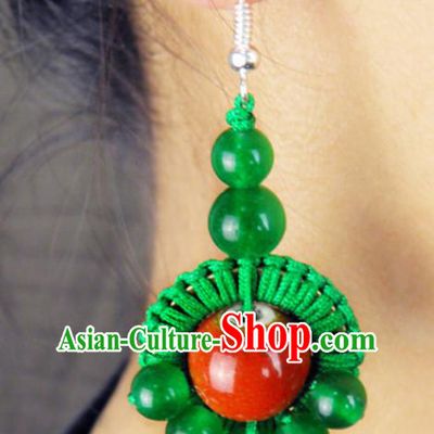 Traditional Chinese Classical Green Beads Earrings Handmade Court Ear Accessories for Women