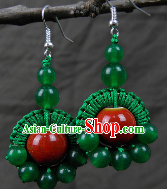 Traditional Chinese Classical Green Beads Earrings Handmade Court Ear Accessories for Women Traditional Chinese Classical Green Beads Earrings Handmade Court Ear Accessories for Women