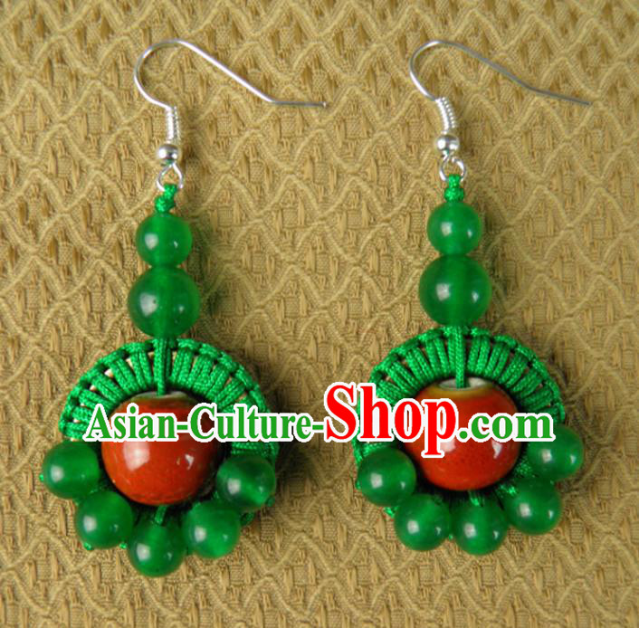 Traditional Chinese Classical Green Beads Earrings Handmade Court Ear Accessories for Women Traditional Chinese Classical Green Beads Earrings Handmade Court Ear Accessories for Women