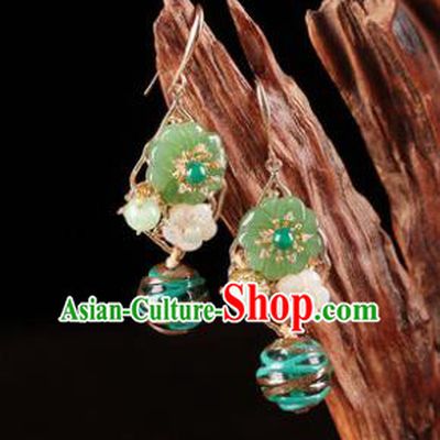 Traditional Chinese Classical Green Flower Earrings Handmade Court Ear Accessories for Women