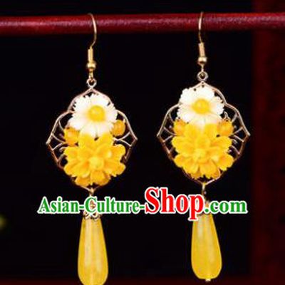 Traditional Chinese Classical Yellow Flower Earrings Handmade Court Ear Accessories for Women