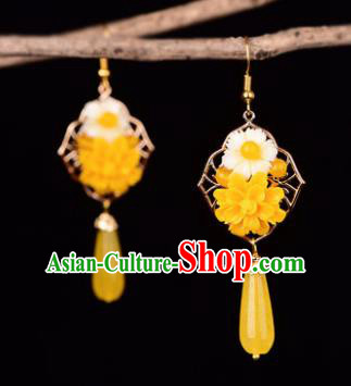 Traditional Chinese Classical Yellow Flower Earrings Handmade Court Ear Accessories for Women Traditional Chinese Classical Yellow Flower Earrings Handmade Court Ear Accessories for Women