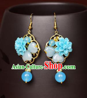 Traditional Chinese Classical Blue Flower Earrings Handmade Court Ear Accessories for Women Traditional Chinese Classical Blue Flower Earrings Handmade Court Ear Accessories for Women