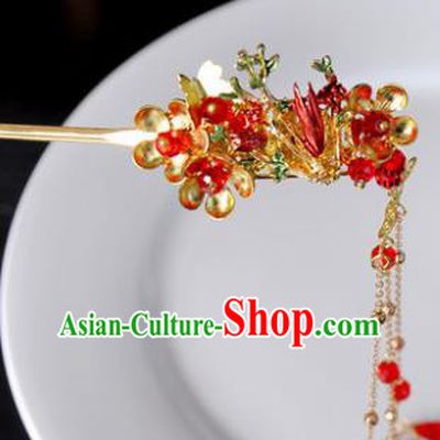 Traditional Chinese Ancient Hanfu Plum Tassel Hair Clip Court Queen Hairpins Handmade Hair Accessories for Women