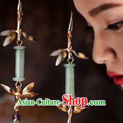 Traditional Chinese Classical Jade Earrings Handmade Court Ear Accessories for Women