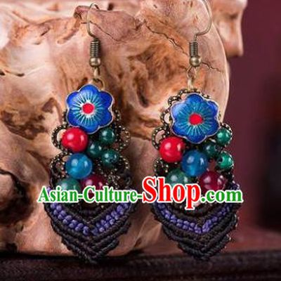 Traditional Chinese Classical Blueing Earrings Handmade Court Ear Accessories for Women