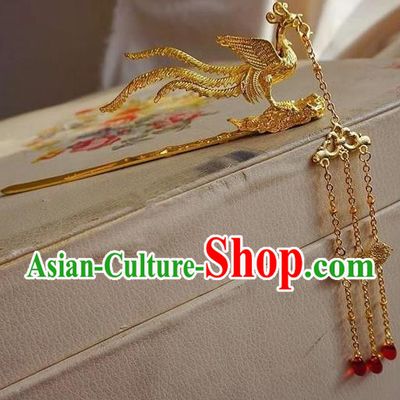 Traditional Chinese Hanfu Golden Tassel Phoenix Hair Clip Ancient Court Queen Hairpins Handmade Hair Accessories for Women