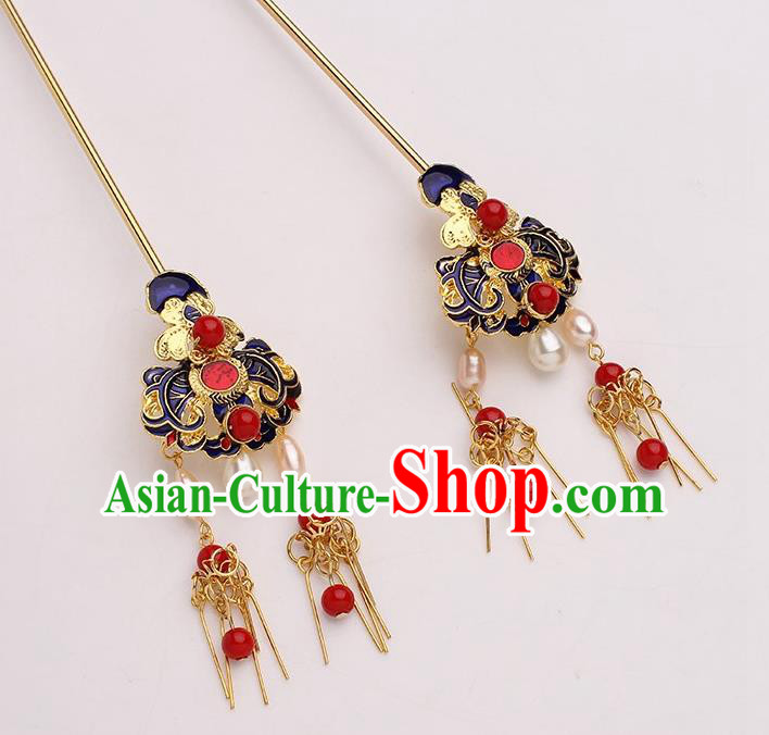 Traditional Chinese Hanfu Blueing Hair Clip Ancient Court Queen Hairpins Handmade Hair Accessories for Women