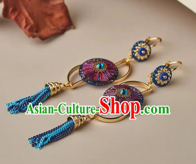Traditional Chinese Handmade Court Ear Accessories Classical Blue Tassel Earrings for Women Traditional Chinese Handmade Court Ear Accessories Classical Blue Tassel Earrings for Women