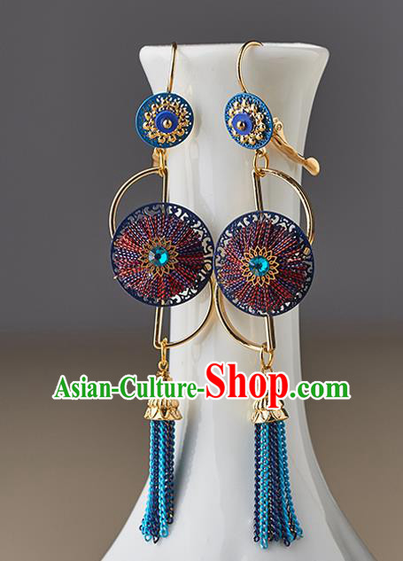 Traditional Chinese Handmade Court Ear Accessories Classical Blue Tassel Earrings for Women Traditional Chinese Handmade Court Ear Accessories Classical Blue Tassel Earrings for Women
