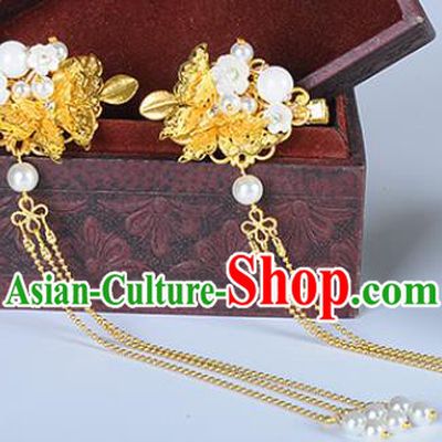 Traditional Chinese Ancient Hanfu Golden Tassel Hair Claws Court Queen Hairpins Handmade Hair Accessories for Women