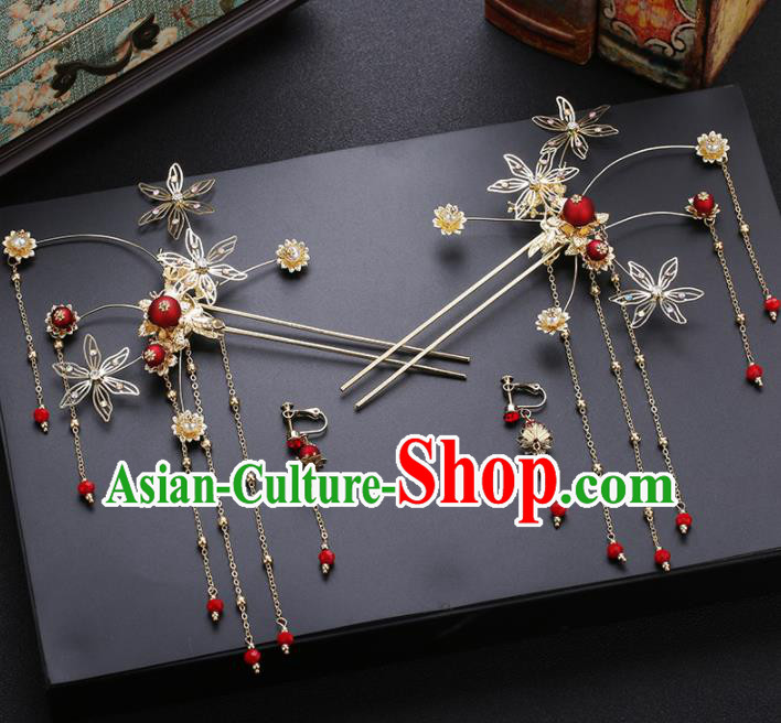 Traditional Chinese Wedding Hair Comb Handmade Ancient Bride Hairpins Hair Accessories Complete Set Traditional Chinese Wedding Hair Comb Handmade Ancient Bride Hairpins Hair Accessories Complete Set