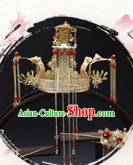 Traditional Chinese Wedding Hair Crown Hair Accessories Ancient Bride Tassel Hairpins Complete Set Traditional Chinese Wedding Hair Crown Hair Accessories Ancient Bride Tassel Hairpins Complete Set