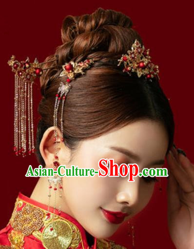 Traditional Chinese Wedding Hair Accessories Ancient Bride Tassel Hairpins Complete Set Traditional Chinese Wedding Hair Accessories Ancient Bride Tassel Hairpins Complete Set