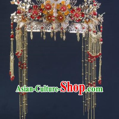 Traditional Chinese Handmade Wedding Jade Phoenix Coronet Ancient Bride Hairpins Luxury Hair Accessories Complete Set