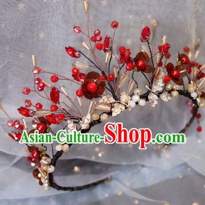 Handmade Baroque Princess Red Flowers Royal Crown Children Hair Clasp Hair Accessories for Kids