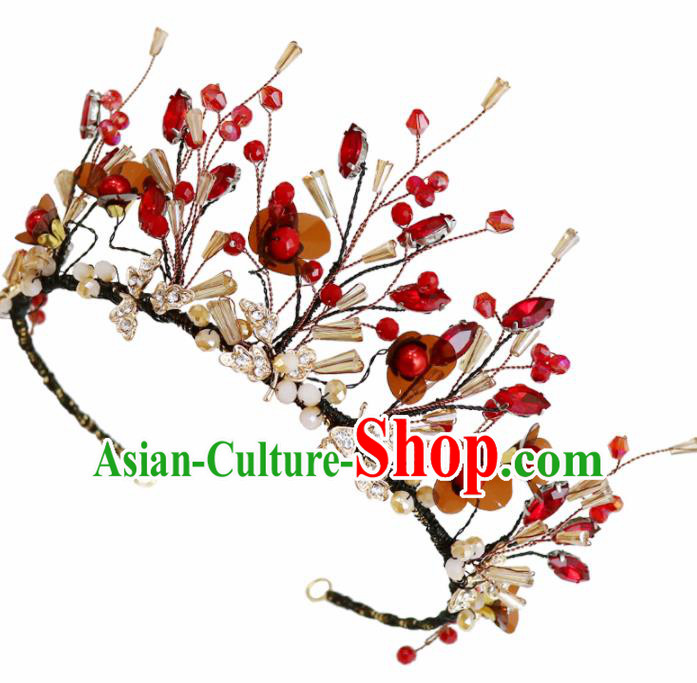 Handmade Baroque Princess Red Flowers Royal Crown Children Hair Clasp Hair Accessories for Kids
