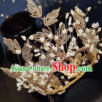 Handmade Baroque Princess Golden Crystal Royal Crown Children Hair Clasp Hair Accessories for Kids